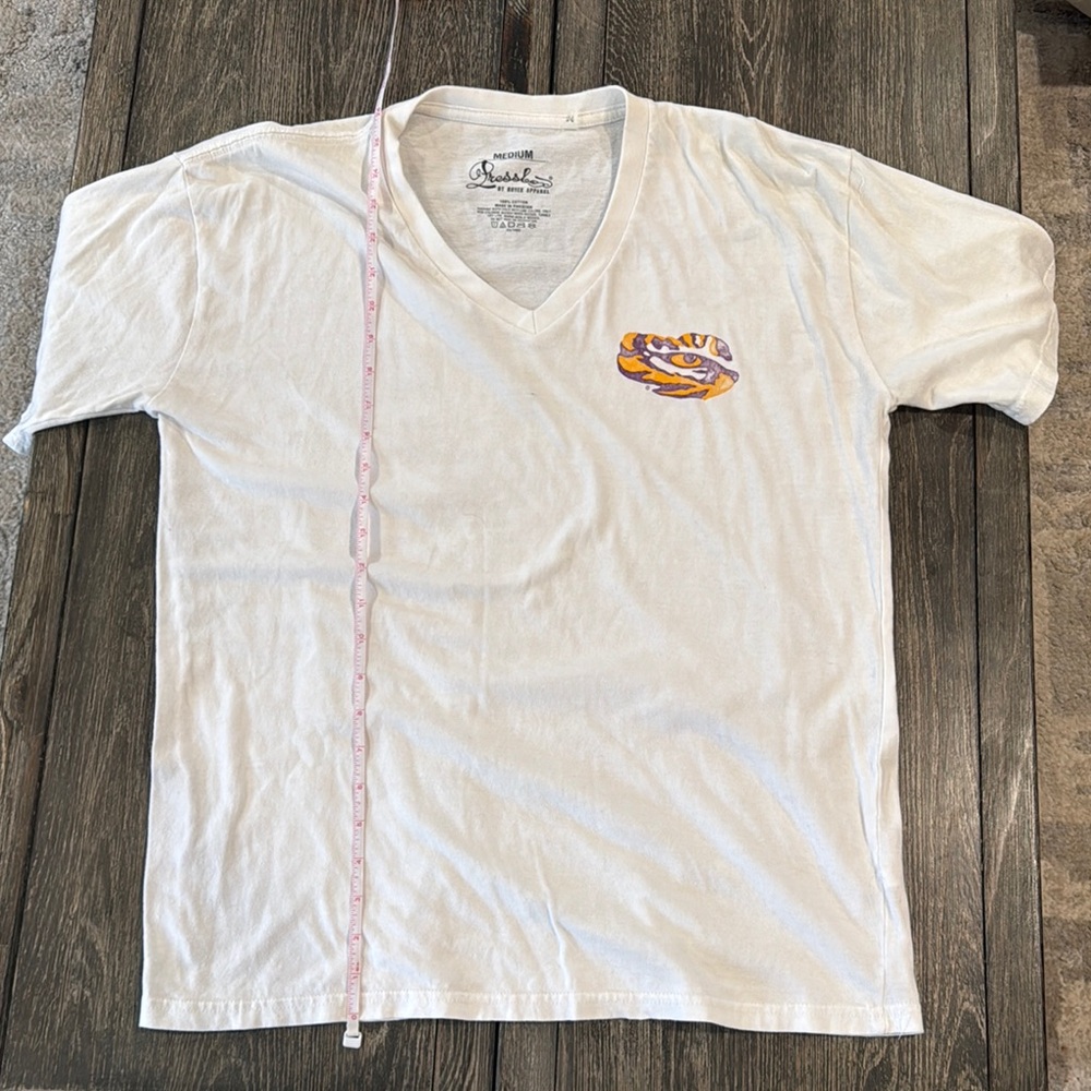 White LSU women’s medium V-Neck Shirt 100% cotton